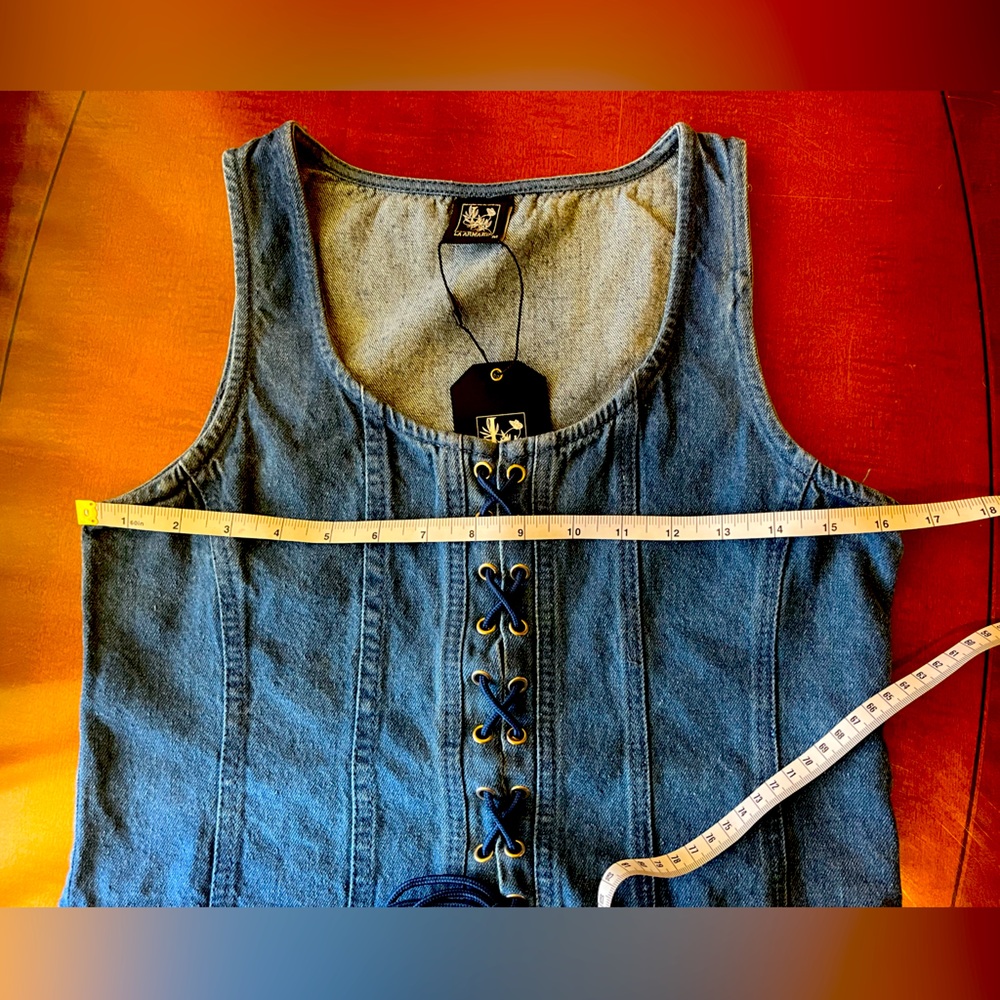 La Armario denim lace-up vest top with blue strings in front. Blue. Size M. NWT - Picture 9 of 11